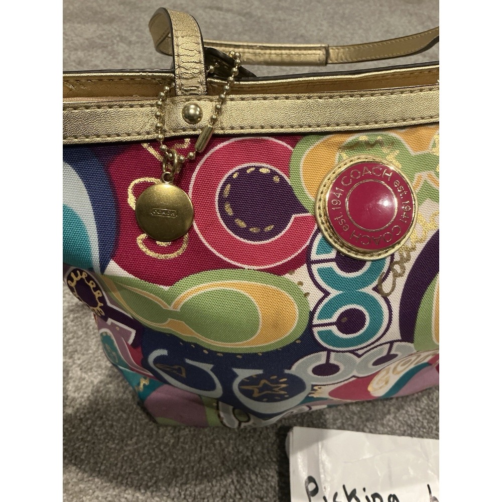 VINTAGE Multicolored Coach Purse Over the Shoulder Bag Y2K Pink & Gold - Picture 2 of 16